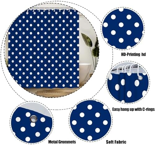 Polka Dot Shower Curtain Blue White Retro Spot Vintage Fabric Decorative Bathroom Curtains with Hooks,70" Wx78 H