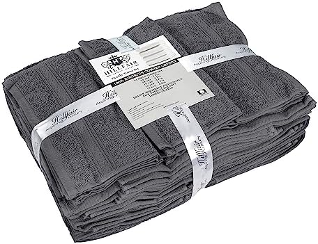 HILLFAIR 100% Cotton 24 Piece Bath Towels Set for Bathroom- Platinum