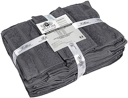 HILLFAIR 100% Cotton 24 Piece Bath Towels Set for Bathroom- Platinum