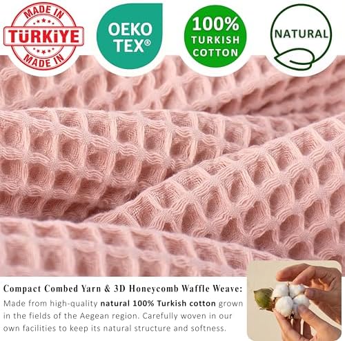 PÜSKÜL Natural 100% Turkish Cotton Waffle Towels Set of 4-Piece Pink Powder
