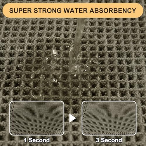Upgrade Waffle Bath Mat, 36"x24" Greyish Green, Boho Bathroom Rugs Absorbent Non Slip, Ultra Soft Bathroom Mat, Machine Washable Knit Bath Rugs with Border for Bathroom, Bedroom, Kitchen, Shower