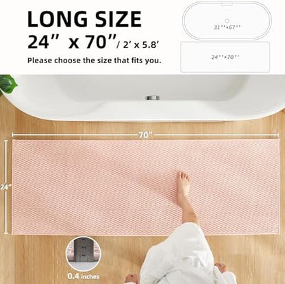 TYUU Bathroom Runner Rugs, Long Bath Mat Runner Washable Thin Quick Dry Low Pile Bathroom Runner Rugs Non Slip, Pink 24"x70"