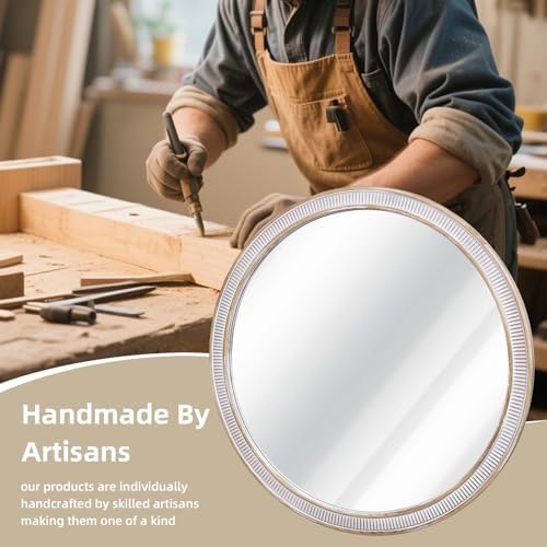 36 Inch Large Round Wood Mirror, Farmhouse Bathroom Mirrors for Wall