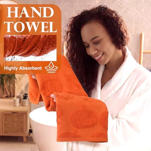 Hahafelt Decorative Bathroom Towel Set,Orange,Pumpkin