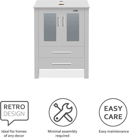 eclife 72" Modern Bathroom Vanity Sink Combo Freestanding Cabinet with Small Side Cabinet, White Boat Ceramic Vessel Sink, Water Save Faucet, Drain (Gray+T44)