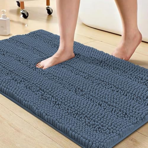 Turquoize Bathroom Rug 20"x32", Absorbent Chenille Bath Rug, Blue Indigo
