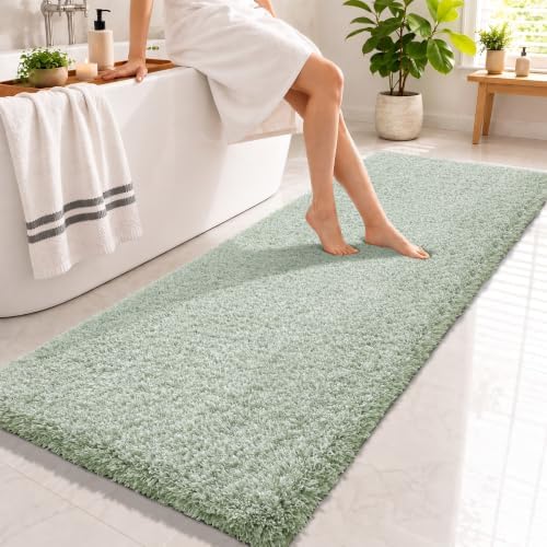 Yimobra Bathroom Runner Rug Non Slip 70x24, Extra Long Bath Mat,Green&White