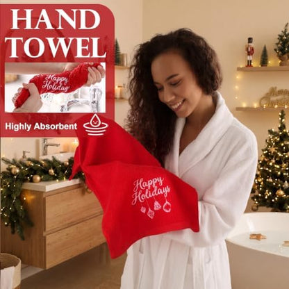 Hahafelt Decorative Bathroom Towel Set,Red, Christmas