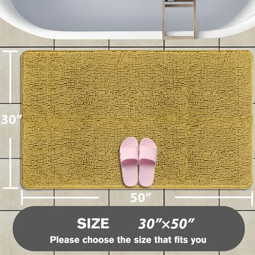 Bathroom Rugs 30 x 50 Inch – Extra Large Bath Mat | Absorbent and Washable Thick Chenille Bath Rugs Non-Slip Runner Rug for Bathroom, Shower, Tub(Mustard)
