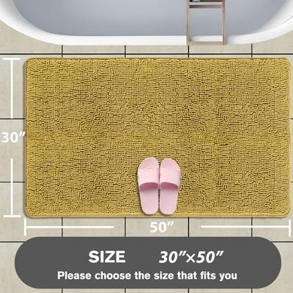 Bathroom Rugs 30 x 50 Inch – Extra Large Bath Mat | Absorbent and Washable Thick Chenille Bath Rugs Non-Slip Runner Rug for Bathroom, Shower, Tub(Mustard)