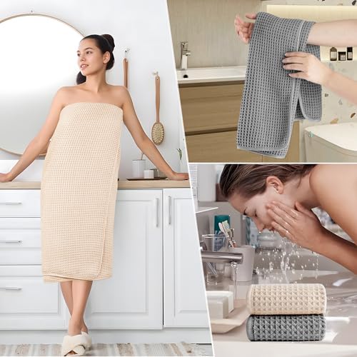 POLYTE 430 GSM Poly Blend Microfiber Quick Dry Waffle Bath Towel Set of 6