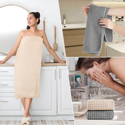 POLYTE 430 GSM Poly Blend Microfiber Quick Dry Waffle Bath Towel Set of 6