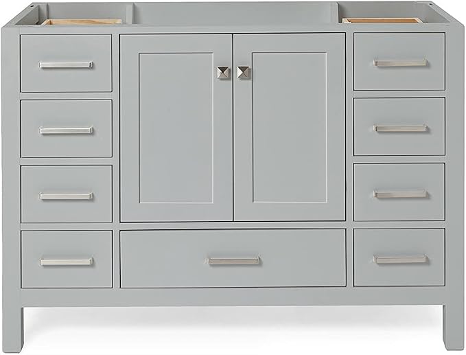 ARIEL Cambridge 48-inch Bathroom Vanity Base Cabinet,Solid Wood, 2 Soft Closing Doors, 9 Dovetail Drawers, Grey