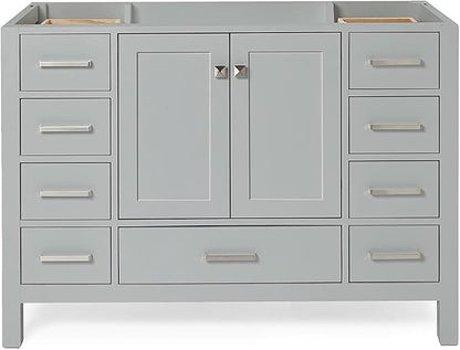 ARIEL Cambridge 48-inch Bathroom Vanity Base Cabinet,Solid Wood, 2 Soft Closing Doors, 9 Dovetail Drawers, Grey