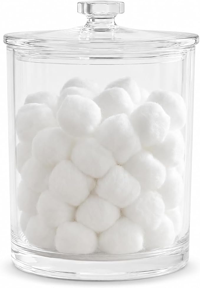ForPro Clear Acrylic Apothecary Jar with Lid, 60 Oz Shatterproof Bathroom Vanity Organizer, Cotton Ball Holder, Qtip Storage Container Canister for Kitchen, Laundry, Office Decor, 7.75" x 5"