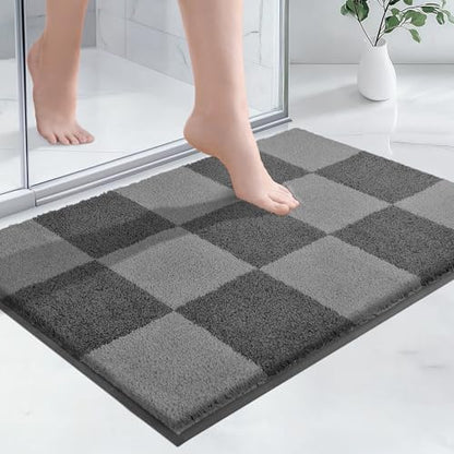 PURRUGS Bathroom Rug Non-Slip Machine Washable 24" x 36", Super Absorbent and Quick-Dry Bath Mat, Extra Soft and Plush Bath Rug for Shower, Bathtub and Sink, Grey & Dark Grey