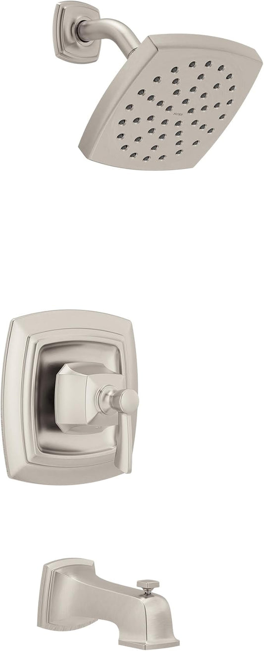 Moen Conway Spot Resist Brushed Nickel Bathroom Shower Trim Kit with Square Showerhead, Handle, Tub Spout, and Posi-Temp Valve Included, 82922SRN