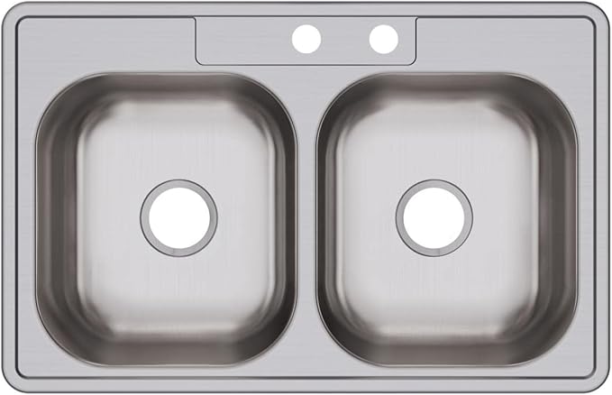 Dayton Stainless Steel 33" x 21-1/4" x 6-9/16", MR2-Hole Equal Double Bowl Drop-in Sink