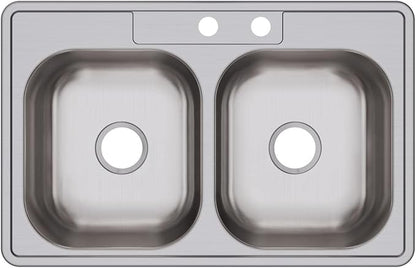 Dayton Stainless Steel 33" x 21-1/4" x 6-9/16", MR2-Hole Equal Double Bowl Drop-in Sink