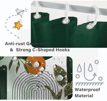 Abstract Boho Green Stall Shower Curtain with Hooks 48x72 Inch