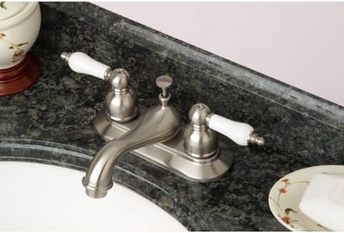 Kingston Brass KB608PL Restoration 4-Inch Centerset Lavatory Faucet with Porcelain Lever Handle, Brushed Nickel