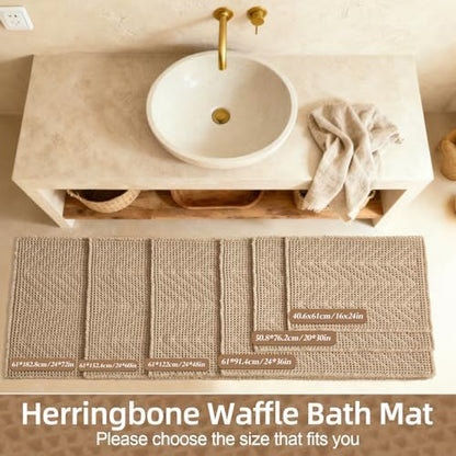 Sunfly Waffle Bath Mat, Boho Bath Rugs for Bathroom Floor Super Absorbent & Quick Dry, Non-Slip Washable Bath Mat with Tassels, Ultra Soft Farmhouse Bathroom Decor 24"*48" Beige