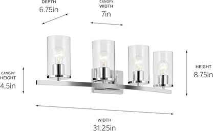 Kichler Crosby 31.25" 4-Light Vanity Light with Clear Glass in Chrome, for Bathroom, (31.25 x 8.75), 45498CHCLR