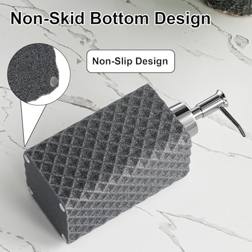 Bathroom Accessories Set Resin 6PCS, Square Toothbrush Holders Set Complete with Soap Dispenser, Vanity Tray, Tumbler, Cups and Cotton Swab Jars (Gray Diamond, Resin Bath 6 PCS)