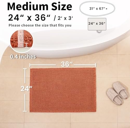 Burnt Orange Bathroom Rug, Fall Waffle Bath Mat Non Slip, 24" x 36"