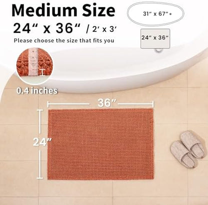 Burnt Orange Bathroom Rug, Fall Waffle Bath Mat Non Slip, 24" x 36"