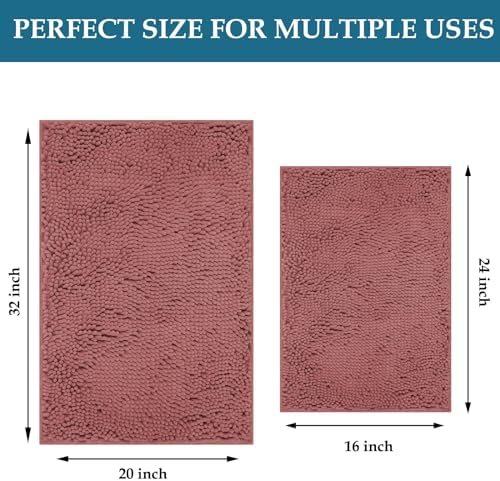 RUN HELIX Bathroom Rugs Sets 2 Piece Thick Absorbent Chenille Bath Rug Set Non Slip, Soft Shaggy Bath Room Floor Mats for Bathroom, Machine Washable, Misty Rose