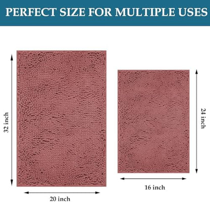 RUN HELIX Bathroom Rugs Sets 2 Piece Thick Absorbent Chenille Bath Rug Set Non Slip, Soft Shaggy Bath Room Floor Mats for Bathroom, Machine Washable, Misty Rose