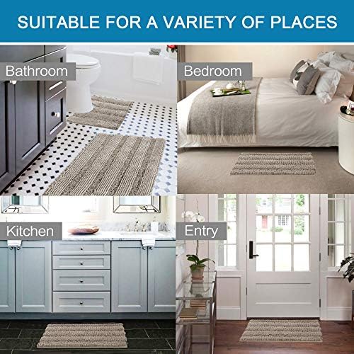 H.VERSAILTEX Bathroom Rugs Bath Rug Set 2 Piece Bathroom Contour Rug Toilet Mat Sets Non Slip Contour Bath Rug Ultra Thick Water Absorbent Striped Bath Mats Washable(20" x 32" Plus 20" x 20" U, Taupe)