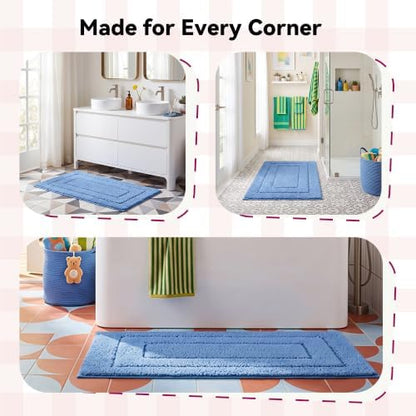 GRANNY SAYS Blue Bathroom Runner Rug 24" x 48", Soft Microfiber Bath Mat