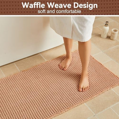Triohero Waffle Runner Rug Bathroom, Long Boho Bath Mat, 24x72 Light Peachy