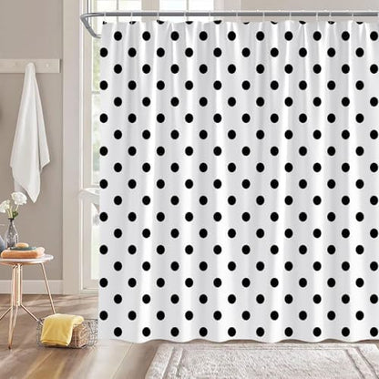 Polka Dot Shower Curtain Black White Retro Spot Vintage Fabric Decorative Bathroom Curtains with Hooks,70" Wx75 H