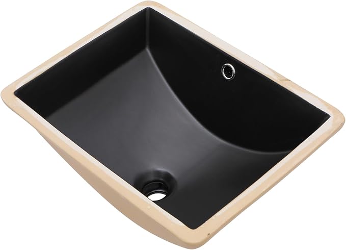 Black Ceramic 22"x15" Undermount Bathroom Lavatory Sink | Rectangle under counter black bathroom vessel sink for bathroom