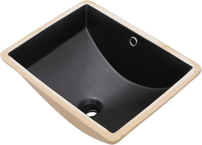Black Ceramic 22"x15" Undermount Bathroom Lavatory Sink | Rectangle under counter black bathroom vessel sink for bathroom