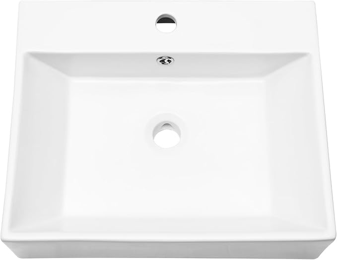 Sarlai Wall Mount Vessel Sink - 21 x 16 Inch Wall Mounted Bathroom Sink White Wall Hung Rectangle Porcelain Sink With Overflow Ceramic Basin Floating Lavatory Sinks
