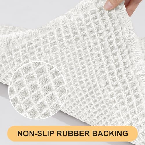 Upgrade Waffle Bath Mat, Boho Bathroom Rugs Absorbent Non Slip, Ultra Soft Bathroom Mat, Machine Washable Knit Bath Rugs with Herringbones for Bathroom, Bedroom, Kitchen, Shower, Tub, 32"x20", White