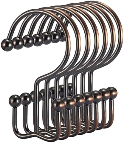 Goowin Shower Curtain Hooks, 12 Pcs Shower Curtain Rings, Durable Shower Curtain Rings Rust Proof, Double Glide Shower Rings for Curtain, Simple Shower Hooks for Shower Curtain & Liner, Bronze