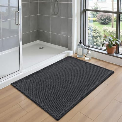 DEXI Chenille Bath Mat 32x20, Soft Absorbent Bathroom Rugs, Dark Grey
