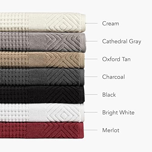 Texere 100% Organic Cotton Diamond Jacquard 700 GSM Luxury Bath Towel Sets - Ultra Soft and Absorbent Hotel and Spa Quality (Diamond, Bright White, 4 Bath Towels)