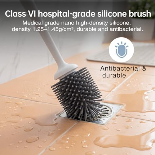 Lefree, 2 in 1 Toilet Brush and Plunger Set with Silicone Bristles, Plastic Material, Includes Holder, White/Black, for Deep Cleaning