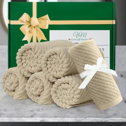 VOOVA & MOVAS Face Cloths 6PC, 100% Cotton, 13x13 in, Dark Tan Beige
