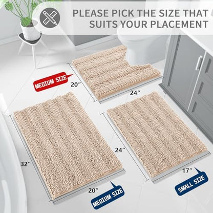 Yimobra Toilet Rugs U Shaped Washable 24 x 20, Non Slip and Super Absorbent Toilet Mat, Quick Dry, Ultra Luxury Microfiber Chenille Plush Fluffy Contour Bath Rugs for Toilet Base, Beige