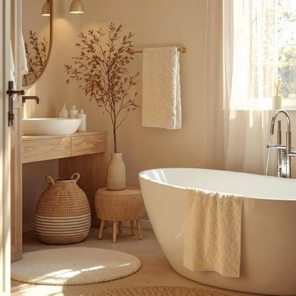 SmoothNovelty 2 Pcs Beige Floral Jacquard Hand Towels for Bathroom
