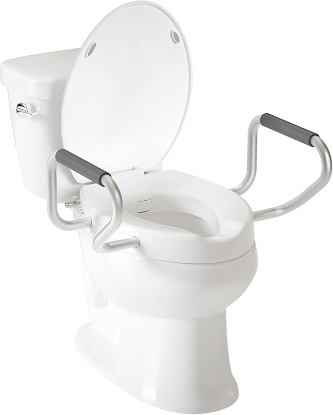 Raised Toilet Seat with Handdles and Bidet Attachment,Elongated - Non-Electric Bidet with Dual Nozzles - Elevated Toilet Risers for Seniors & Limited Mobility - Easy Install & Clean