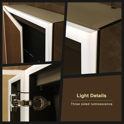 KWW LED Lighted Bathroom Medicine Cabinet with Sockets & USBs, Dimmable, 3 Color Light Makeup Mirror, Easy to Install, Wall Mounted Cabinet (Left hinge-20 * 28)