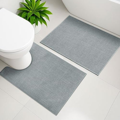YIHOUSE Bathroom Rugs Thin Bath Mat Sets 3 Pieces Quick Dry,Light Grey